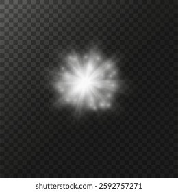 glow light effect. luminous element. a large star with a glow effect, iridescent sparks highlighted on a black background. vector transparent sunlight, lens flash effect or sun rays or spotlight flash