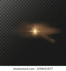 glow light effect. luminous element. a large star with a glow effect, iridescent sparks highlighted on a black background. vector transparent sunlight, lens flash effect or sun rays or spotlight flash