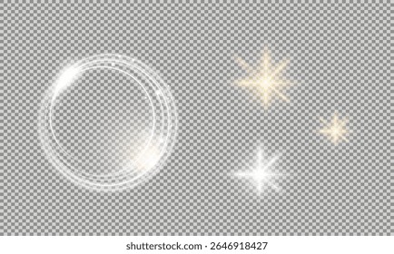 efeito de luz de brilho. elemento luminoso. uma estrela grande com um efeito de brilho, faíscas iridescentes destacadas em um fundo preto. luz solar transparente vetorial, efeito de flash de lente ou raios solares ou flash de luz de spot
