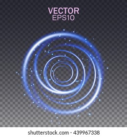 Glow light effect. Magic round frame. Swirl trail effect on transparent background. Vector illustration.
