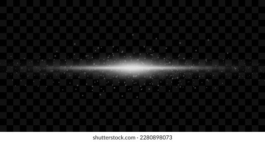 Glow light effect with magical light dust. Bright sun with dusty shine. Vector transparent sunlight with flying particles of light. Christmas vector illustration isolated on transparent background.