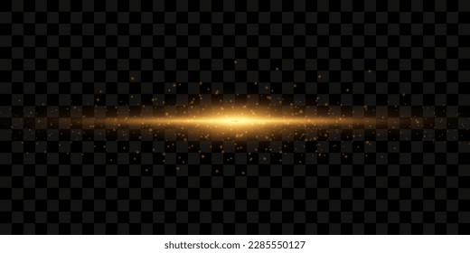 Glow light effect with magical light dust. Bright sun with dusty shine. Vector transparent sunlight with flying particles of light. Christmas vector illustration isolated on transparent background.