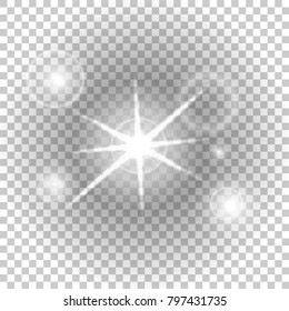 Glow light effect. Monochrome flare on transparent background. Isolated vector illustration.