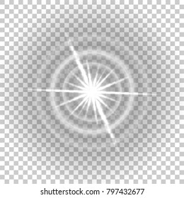 Glow light effect. Monochrome flare on transparent background. Isolated vector illustration.