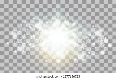 Glow light effect on transparent background. Flash light effect. Realistic sunlight vector illustration. Light blur effect.