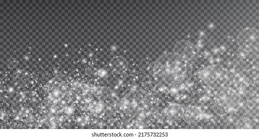 Glow light effect on transparent background. Vector illustration. Christmas Flash. Dust with scattered stars.
