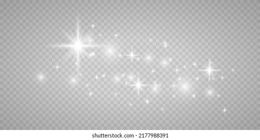 Glow light effect on transparent background. Vector illustration. Christmas Flash. Dust with scattered stars.
