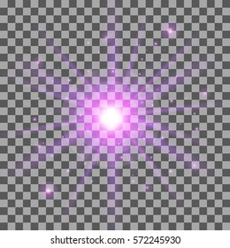 Glow light effect on transparent background. Star burst with particles. Vector illustration.