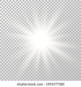 Glow light effect. Shine flash design. Star burst. Bright white flare. Sparkle sun beam. Magic blur ray. Party design element. Sunlight template. Spotlight concept. Explosion. Vector illustration.