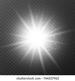 Glow light effect sparkles on transparent background. Vector illustration.