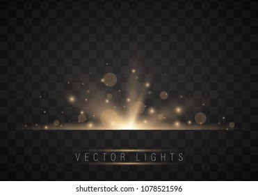 Glow light effect. Star burst with sparkles.Sun.On a dark background transparent. Vector, EPS10