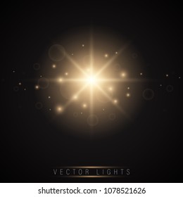 Glow light effect. Star burst with sparkles.Sun.On a dark background transparent. Vector, EPS10