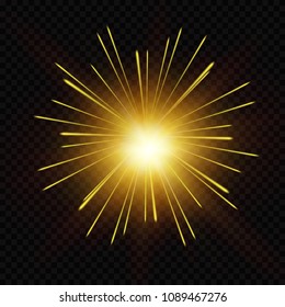 Glow light effect. Star burst with sparkles. Gold glitter. Star burst with dust and sparkle isolated. Glow light effect with rays and shine particles.
