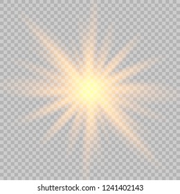 Glow light effect. Star burst with sparkles.Sun. Yellow glow light. Vector illustration.