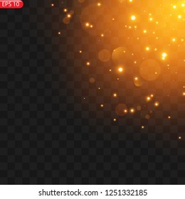 Glow light effect. Star burst with sparkles. Golden glowing lights
