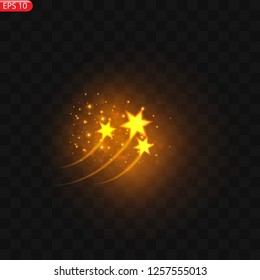 Glow light effect. Star burst with sparkles. Golden glowing lights