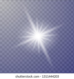 Glow light effect. Star burst with sparkles. Vector illustration. White glowing light. Sparkling magical dust particles. Bright Star. Transparent shining sun, brig