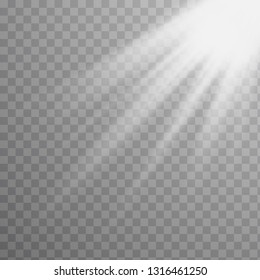 Glow light effect. Star burst with sparkles. Vector illustration. White glowing light. Sparkling magical dust particles. Bright Star. Transparent shining sun, brig