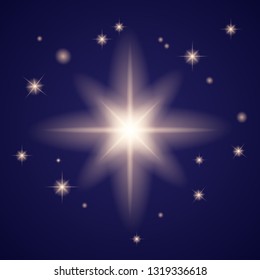 Glow light effect. Star burst with sparkles. Vector illustration. White glowing light. Sparkling magical dust particles. Bright Star. Transparent shining sun, brig