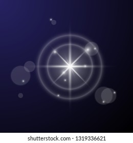 Glow light effect. Star burst with sparkles. Vector illustration. White glowing light. Sparkling magical dust particles. Bright Star. Transparent shining sun, brig 