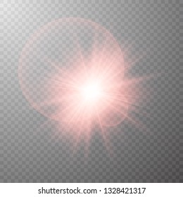 Glow light effect. Star burst with sparkles. Vector illustration. White glowing light. Sparkling magical dust particles. Bright Star. Transparent shining sun, brig