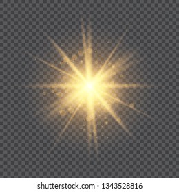 Glow light effect. Star burst with sparkles. Vector illustration. White glowing light. Sparkling magical dust particles. Bright Star. Transparent shining sun, brig