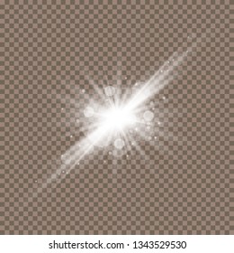 Glow light effect. Star burst with sparkles. Vector illustration. White glowing light. Sparkling magical dust particles. Bright Star. Transparent shining sun, brig