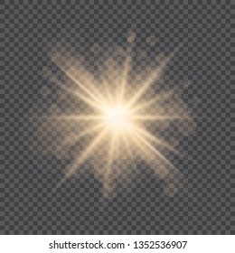 Glow light effect. Star burst with sparkles. Vector illustration. White glowing light. Sparkling magical dust particles. Bright Star. Transparent shining sun, brig