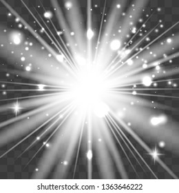 Glow light effect. Star burst with sparkles. Vector illustration.Glowing light burst explosion with transparent. Vector illustration for cool effect decoration with ray sparkles. Bright star.