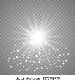 Glow light effect. Star burst with sparkles.Sun. Vector illustration. Christmas flash. dust 