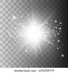Glow light effect. Star burst with sparkles.Sun. Vector illustration. Christmas flash. dust 