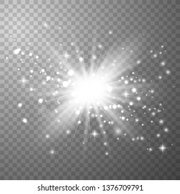 Glow light effect. Star burst with sparkles.Sun. Vector illustration. Christmas flash. dust 