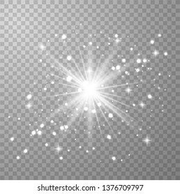 Glow light effect. Star burst with sparkles.Sun. Vector illustration. Christmas flash. dust 