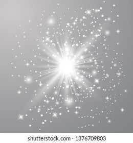 Glow light effect. Star burst with sparkles.Sun. Vector illustration. Christmas flash. dust 