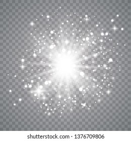 Glow light effect. Star burst with sparkles.Sun. Vector illustration. Christmas flash. dust 