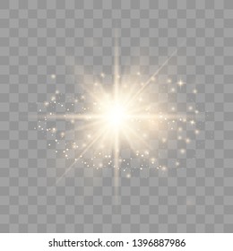 Glow light effect. Star burst with sparkles gold glitter 