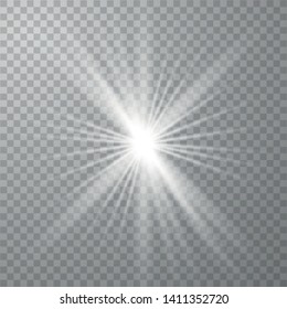 Glow light effect. Star burst with sparkles on transparent background. Vector illustration.
