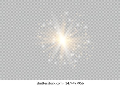 Glow light effect. Star burst with sparkles. sunlight.Glow golden light spark set on transparent background. Blur vector sparkles design collection. Explosive flash, sun, flare and shiny cloud.