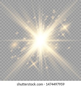 Glow light effect. Star burst with sparkles. sunlight.Glow golden light spark set on transparent background. Blur vector sparkles design collection. Explosive flash, sun, flare and shiny cloud.