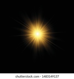 Glow light effect. Star burst with sparkles. Vector illustration. White glowing light. Sparkling magical dust particles. Bright Star. Transparent shining sun.