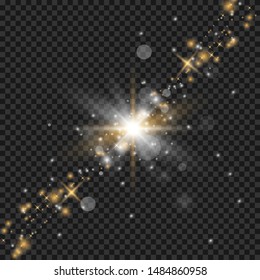 Glow light effect. Star burst with sparkles. Vector illustration. White glowing light. Sparkling magical dust particles. Bright Star. Transparent shining sun, brig