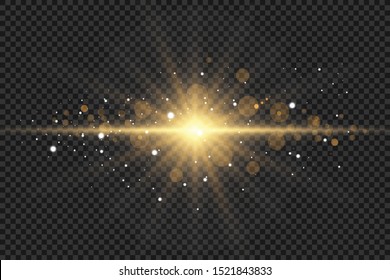 Glow light effect. Star burst with sparkles. sunlight.Glow golden light spark set on transparent background. Blur vector sparkles design collection. Explosive flash, sun, flare and shiny cloud.