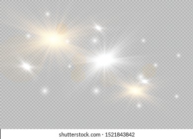 Glow light effect. Star burst with sparkles. sunlight.Glow golden light spark set on transparent background. Blur vector sparkles design collection. Explosive flash, sun, flare and shiny cloud.