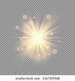 Glow light effect. Star burst with sparkles. sunlight.Glow golden light spark set on transparent background. Blur vector sparkles design collection. Explosive flash, sun, flare and shiny cloud.