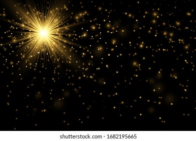 glow light effect. Star burst with sparkles. Gold glitter