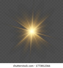 Glow light effect. Star burst with sparkles. Vector illustration. White glowing light. Sparkling magical dust particles. Bright Star. Transparent shining sun, brig