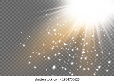 Glow light effect. Star burst with sparkles. Vector illustration. White glowing light. Sparkling magical dust particles. Bright Star. Transparent shining sun, brig