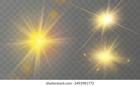 Efecto de luz brillante. Estrella estalló con chispas. Sol.