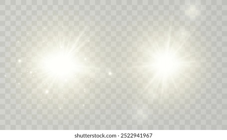 Efeito de luz de brilho. Estrela explode com brilhos.Sol.