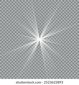 Efeito de luz de brilho. Estrela explode com brilhos.Sol.